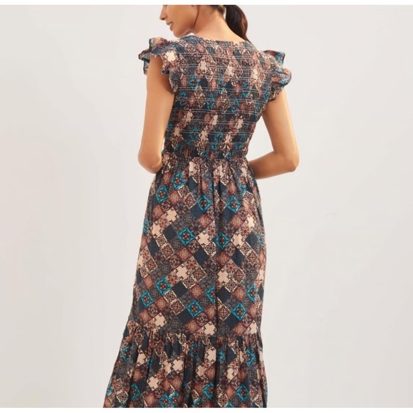 Anthropologie Maxi Dress in Teal and Brown Patchwork - Picture 2 of 6